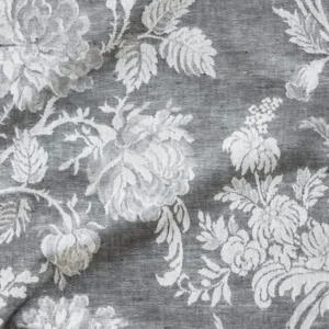 Tischläufer aus Reinleinen-Damast Muster Chrysantheme in Anthrazit-Hell