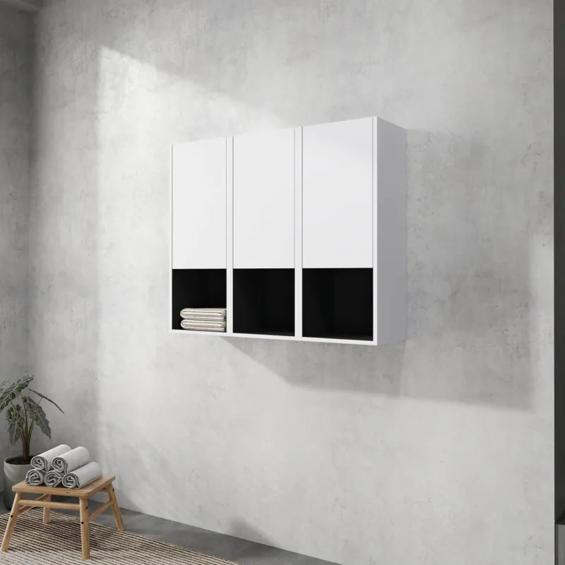 side view of 36 inch White Bathroom Wall Cabinet with Soft Close Doors and Open Shelves