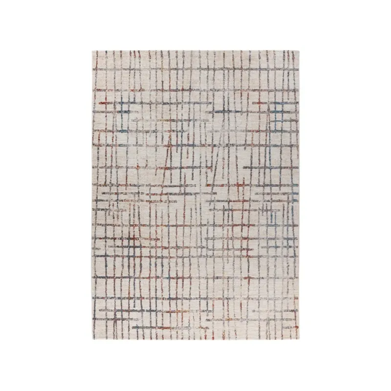 Teppich – Polyester Oberfläche, Geometrisches Raster Muster, Creme Farbe, 160 x 230 cm - Jaka 225 | Kayoom
