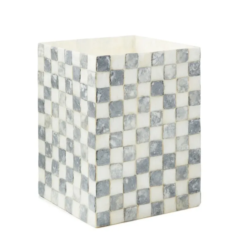 Sterling Check Capiz Waste Bin by MacKenzie - Childs - |VESIMI Design|