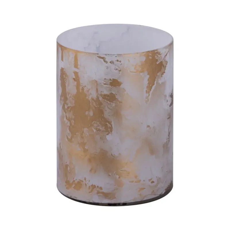Windlicht – Weißes Glas, Goldene Marmoroptik, Zylindrische Form - Georgie | PTMD