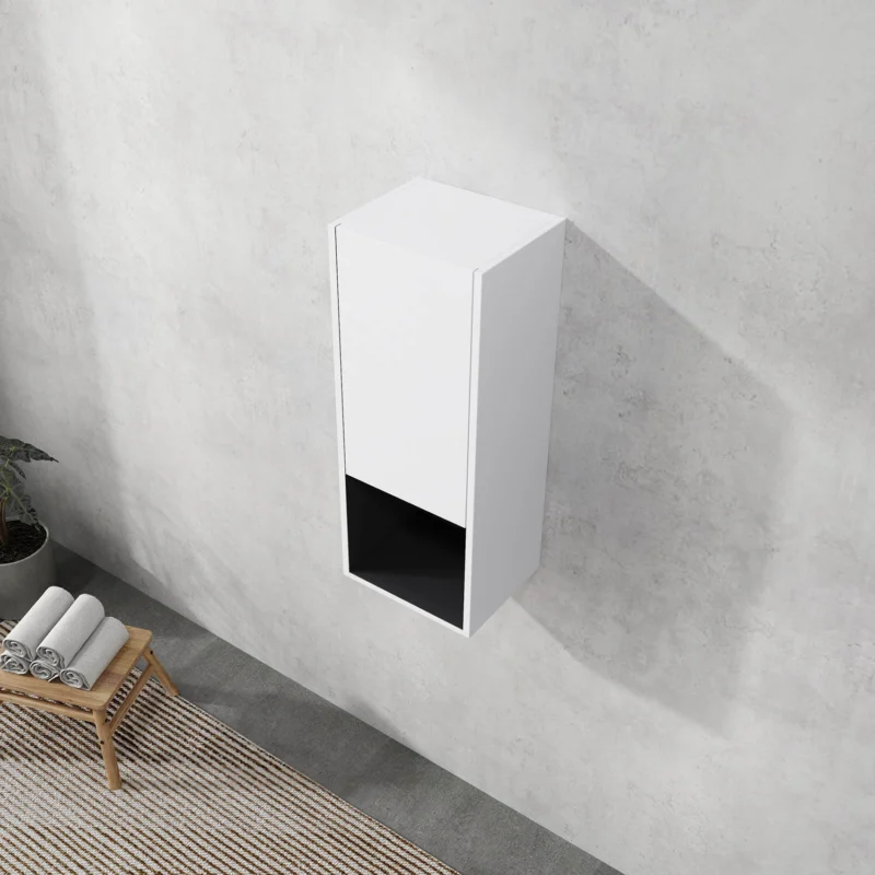 top view of 12 inch White Bathroom Wall Cabinet with Soft Close Door and Open Shelf