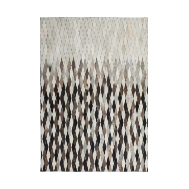 Teppich – Graue Farbe, Echtleder, Rautenmuster Design, 150 cm - Lavish 510 | Kayoom