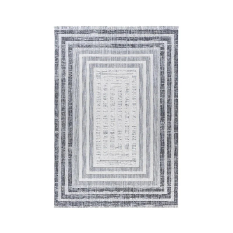 Teppich – Polyester Flor, Graue Farbgebung, Flachgewebe Design, 120 x 170 cm - Sarai 125 | Kayoom