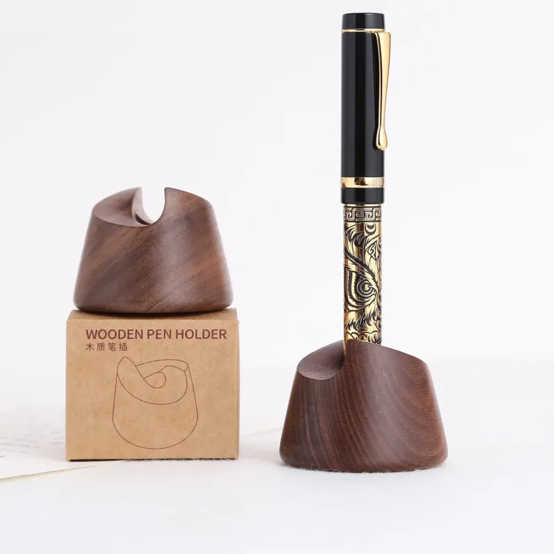 Walnut Wood Single-Hole Pen Holder – Solid Wood Pen Stand & Rest